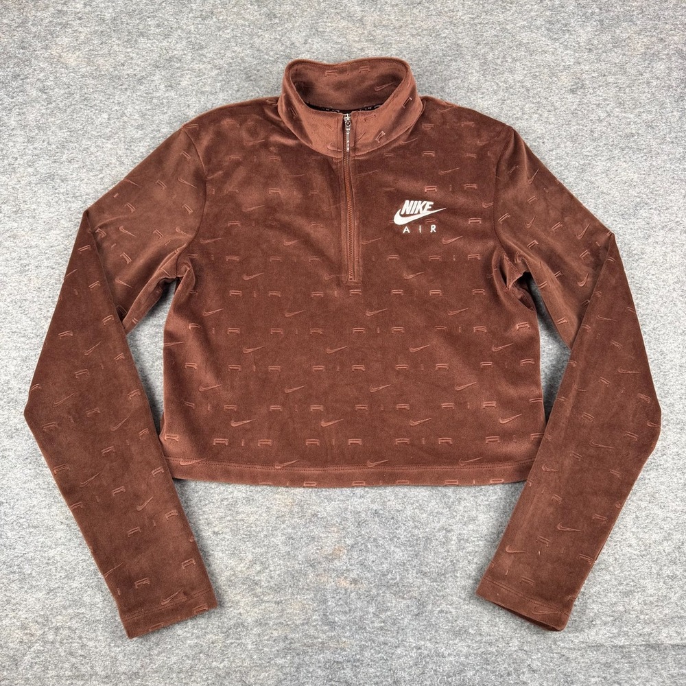 Nike Air Velour 1/4 Zip‎ Sweatshirt Pullover Cropped Brown Womens Medium M